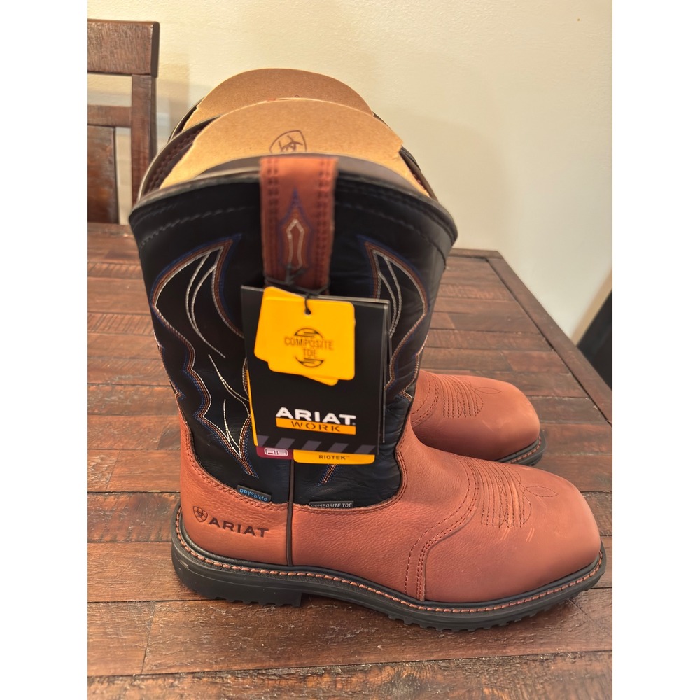 Ariat Mens RigTek H2O Composite Toe Work Boots Oiled Brown Black 10012932 8.5D - Picture 5 of 8